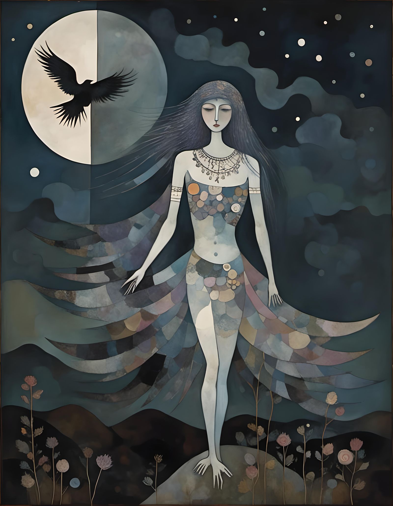 Gothic Raven-Winged Figures Under a Dark Moon