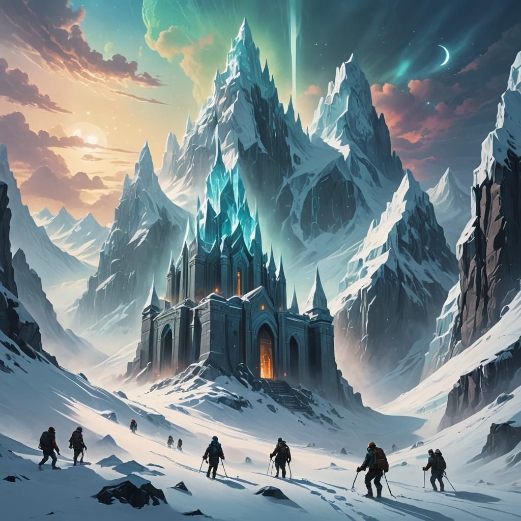 Explorers Climb Icy Mountain to Glowing Temple