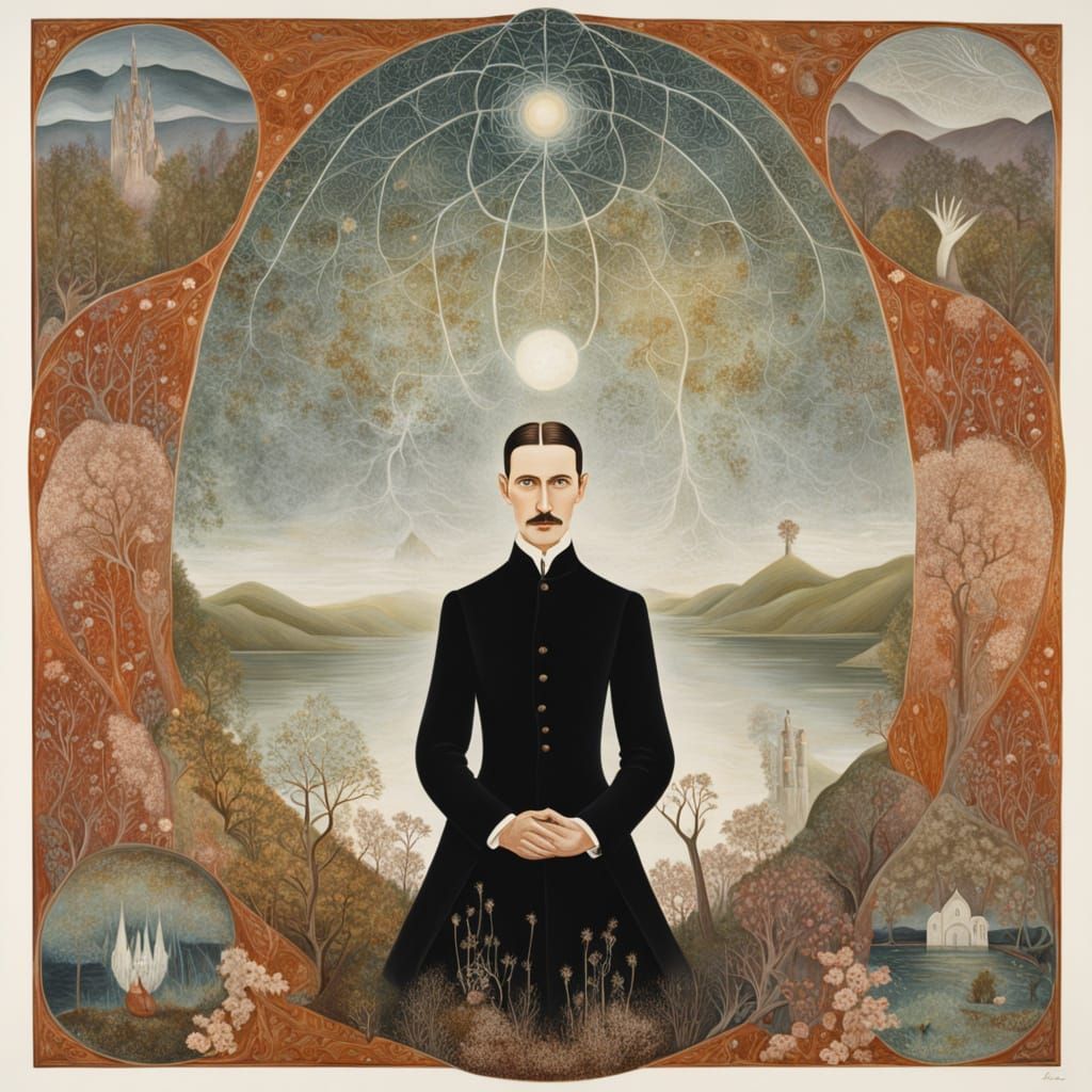Sacred Portrait of Nikola Tesla in Ethereal Realism