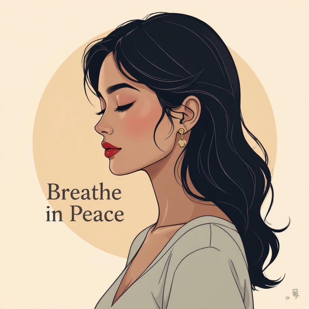 Minimalist Female Silhouette Line Art with Beige Circle