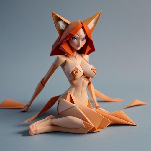 Nude Woman with Red Hair in Origami Style