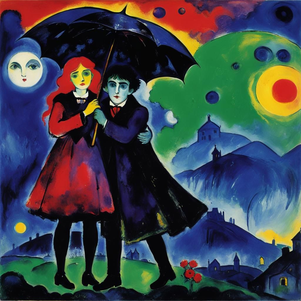 Rainy Vampire Day on Alien Planet, in Expressionist Style