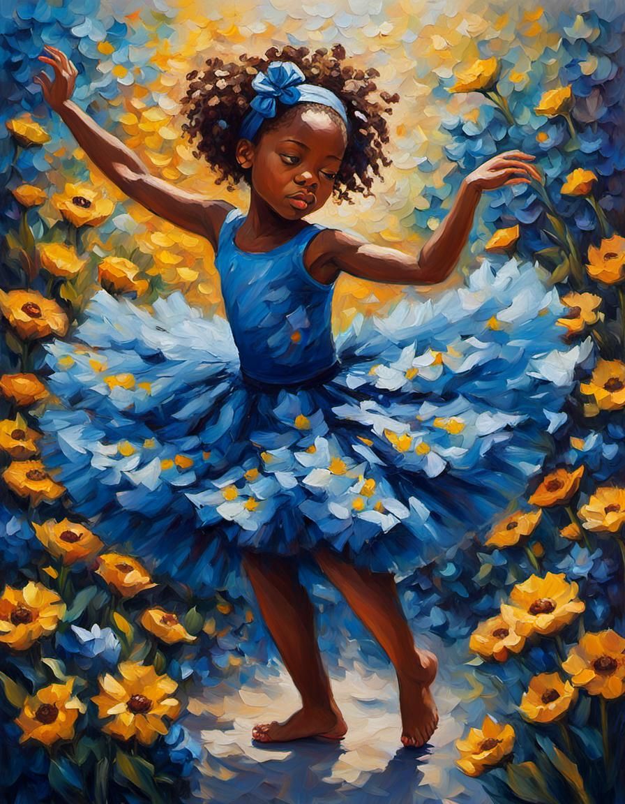 Joyful Girl Dancing: Neo-Impressionist Oil Painting