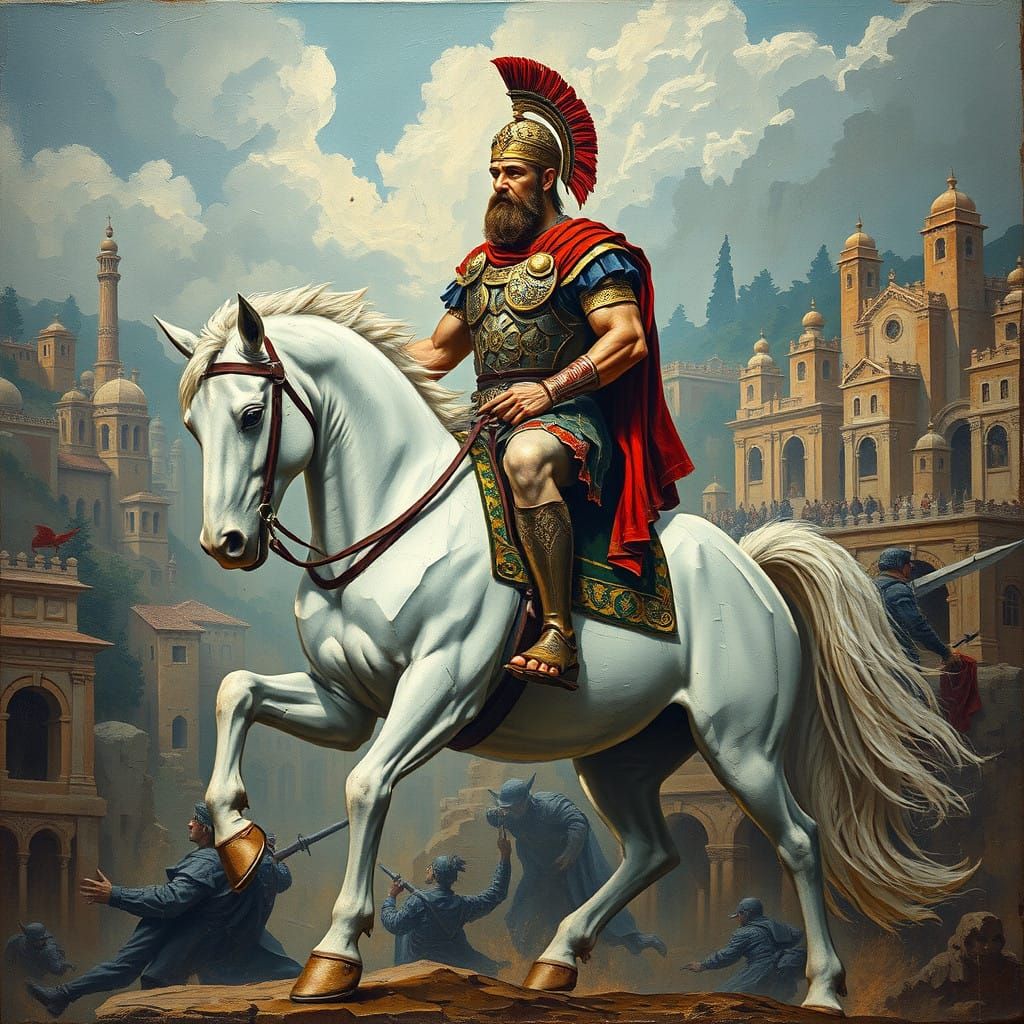 Roman Empire Warlord on Majestic Cubist Horse