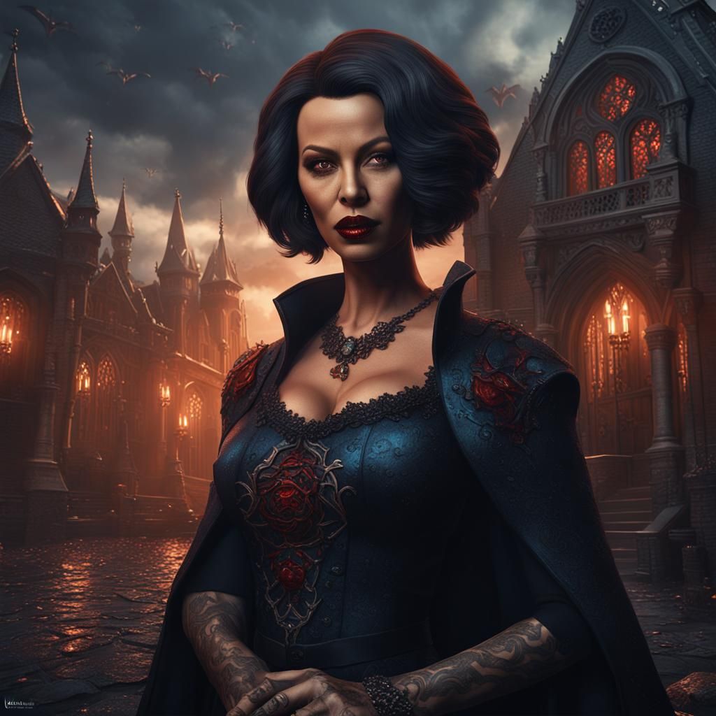 Brunette Vampire in Detailed Matte Painting