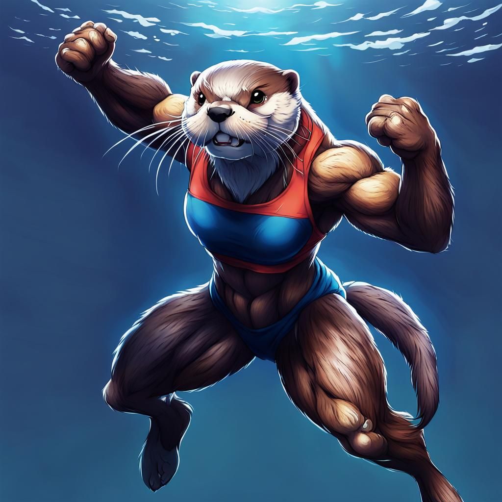 Muscular Otter Girl in Anime Style