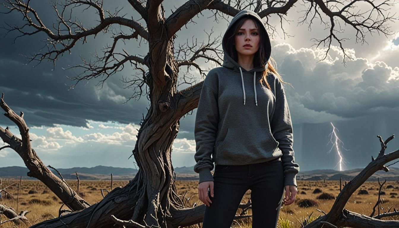 Anime Girl with Shining Eyes in Windy Paramo