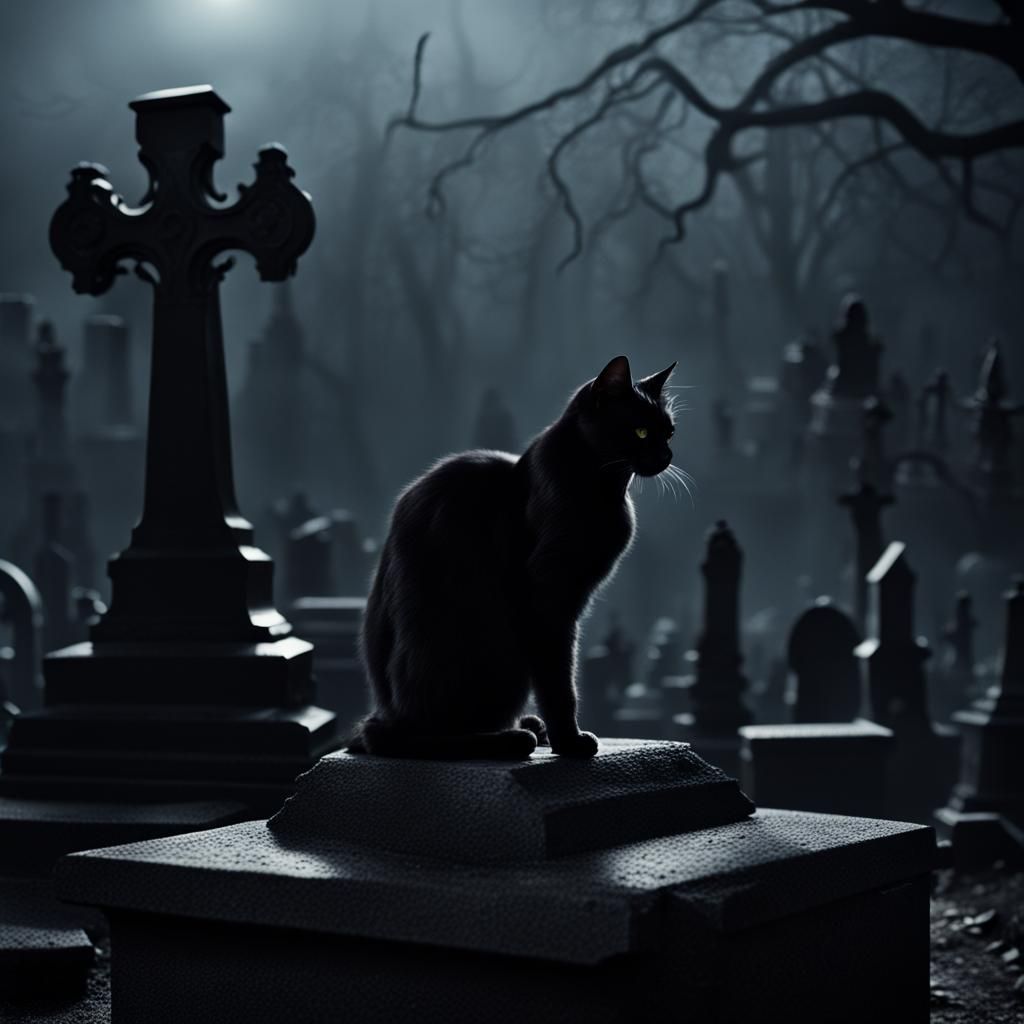 A spooky cat at night