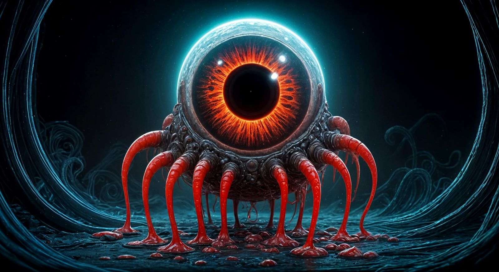 H.R. Giger-Inspired Alien with Glowing Eyeball and Worm-Like...