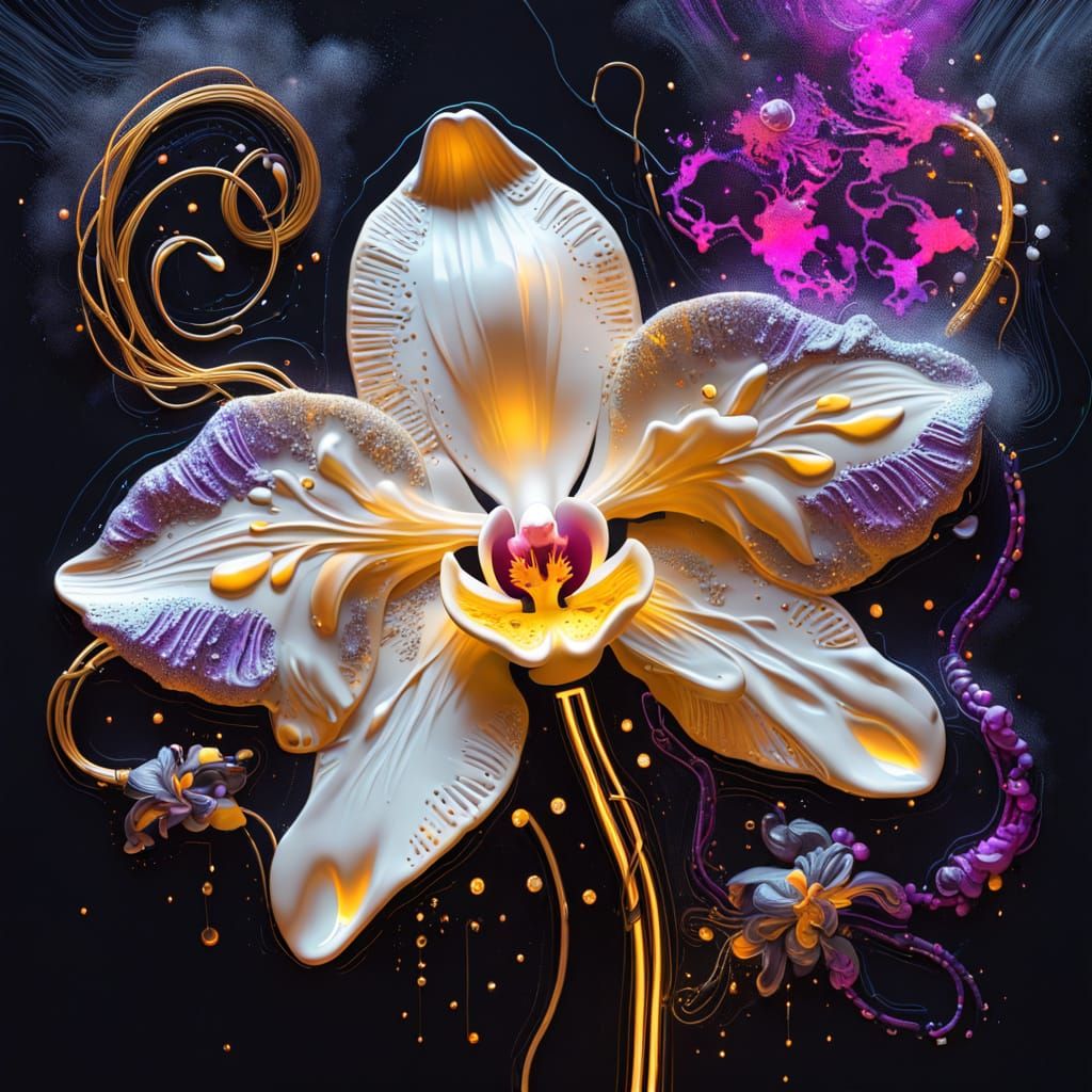 Glowing Neon Orchid: Cyber-Botanical Fusion in Synthwave Sty...
