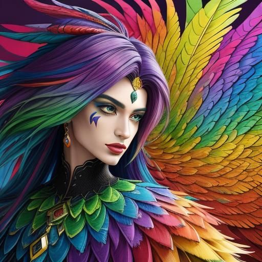Rainbow Dragon Woman: Abstract Art Portrait