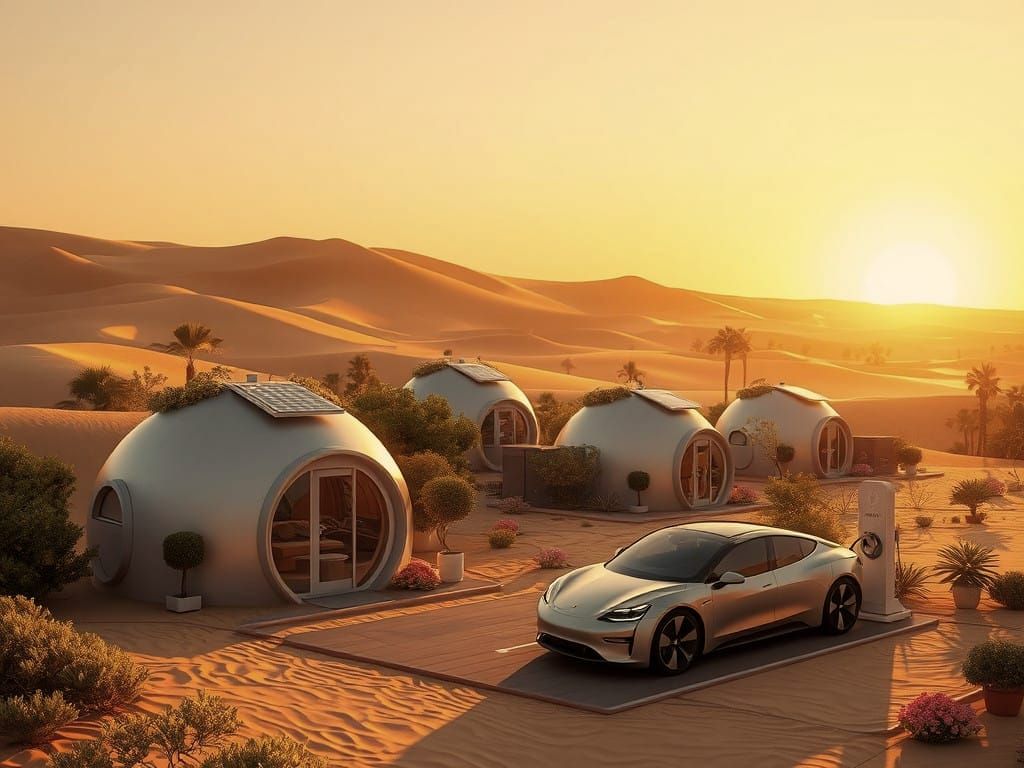 Utopian Desert Oasis in Vibrant Solarpunk Style