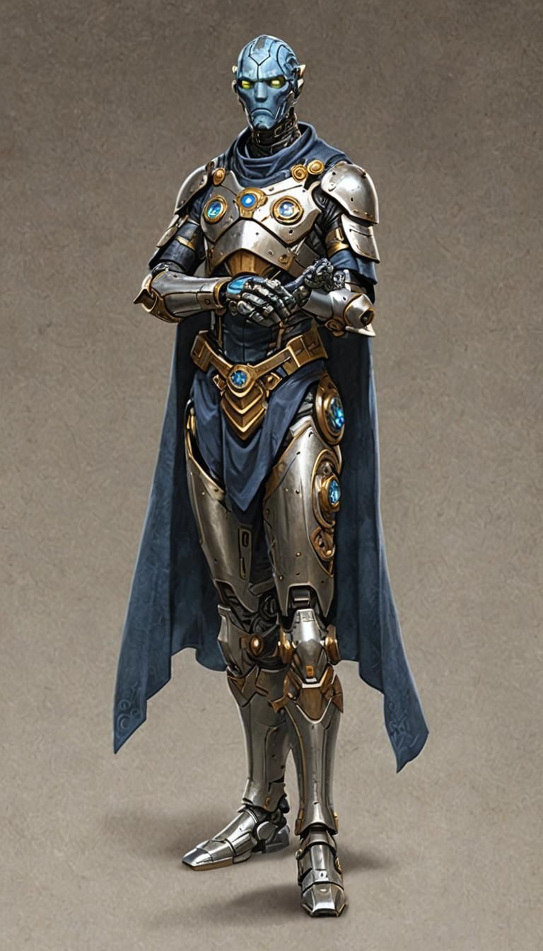 Porcelain Warforged Mage Hunter in Fantasy Technology Style