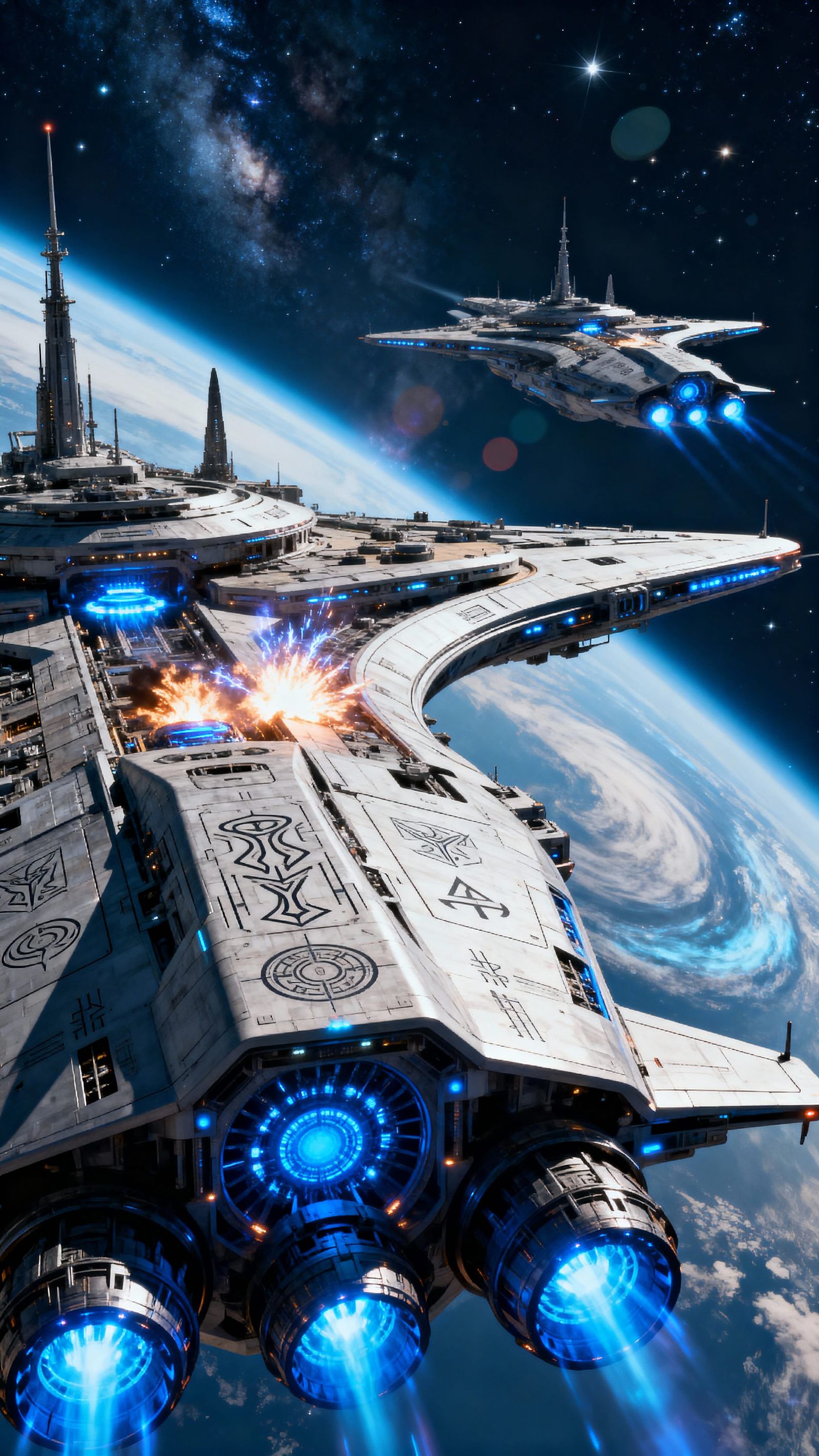 Colossal Spaceship Orbits Luminous Planet in Cinematic Sci-F...