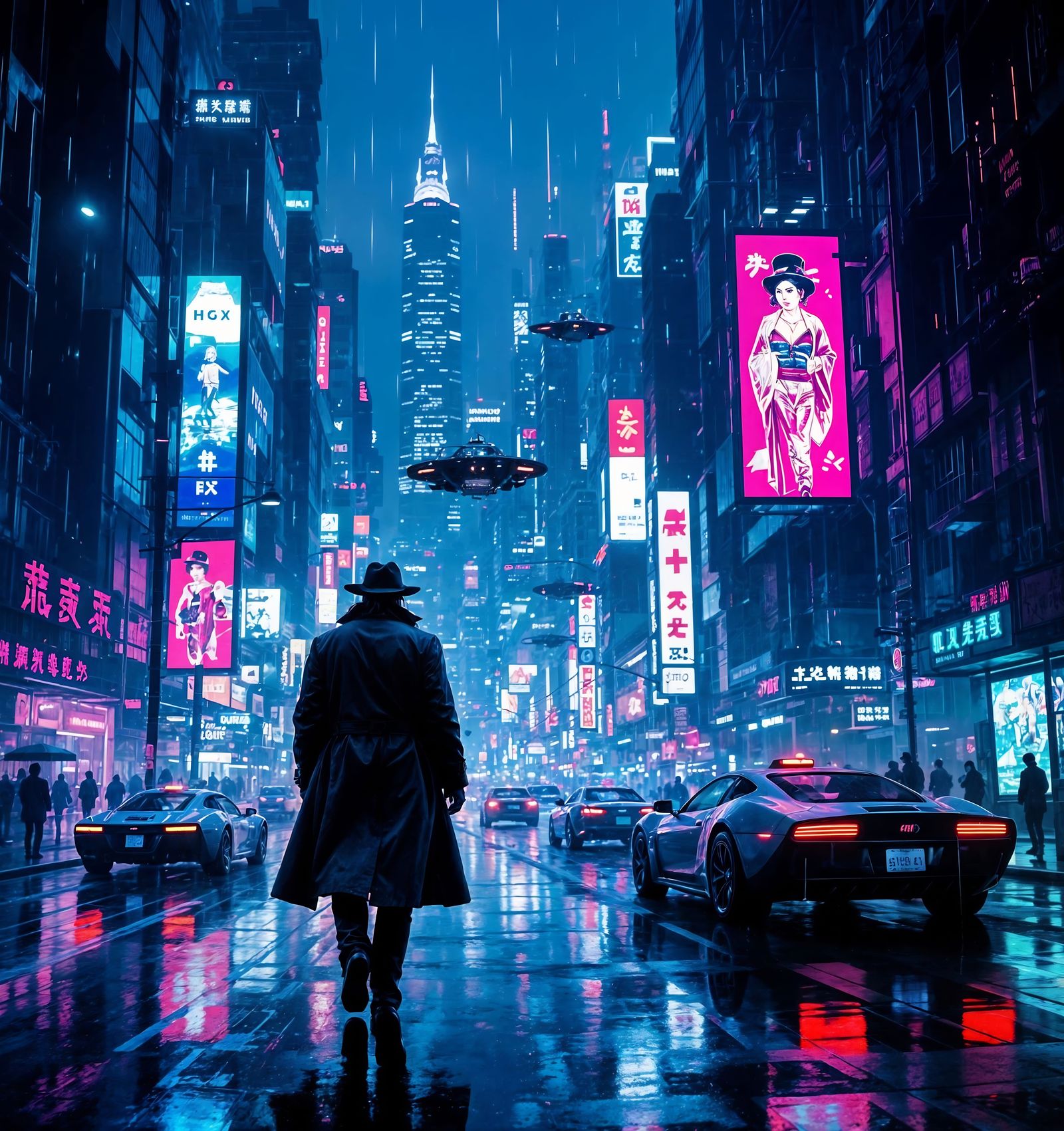 Cyberpunk Detective on Neon-Lit Futuristic Streets