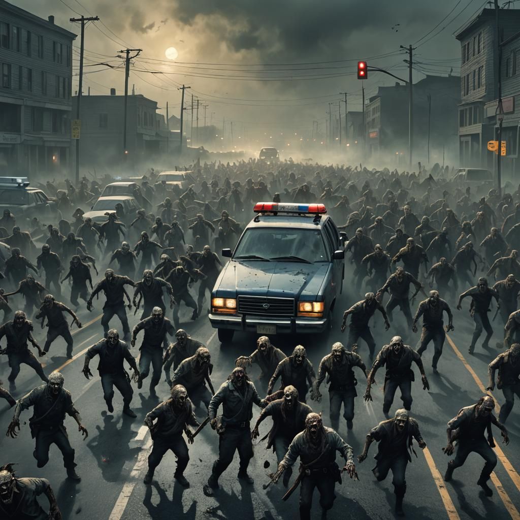 Zombie Horde Attacks Car in Dark Fantasy Horror