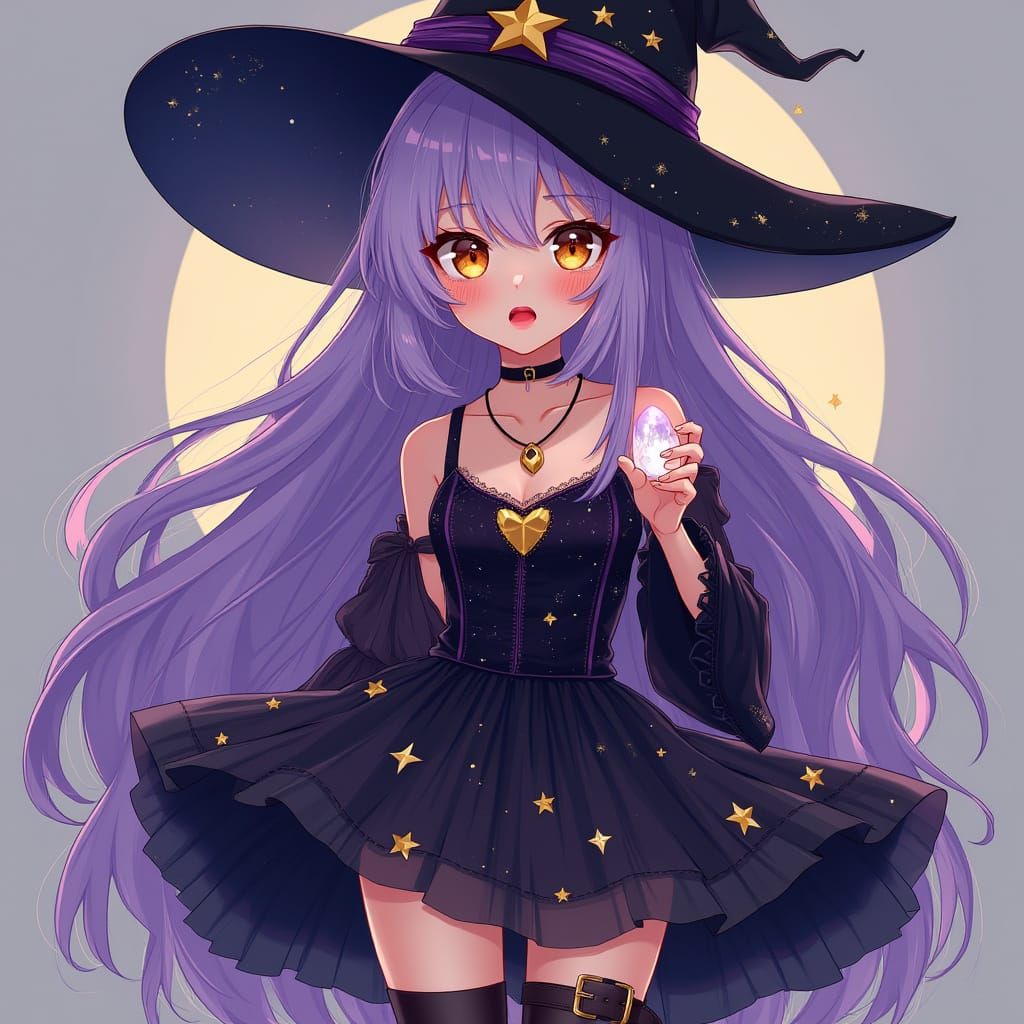 Whimsical Young Witch with Lavender Hair and Celestial Eyes