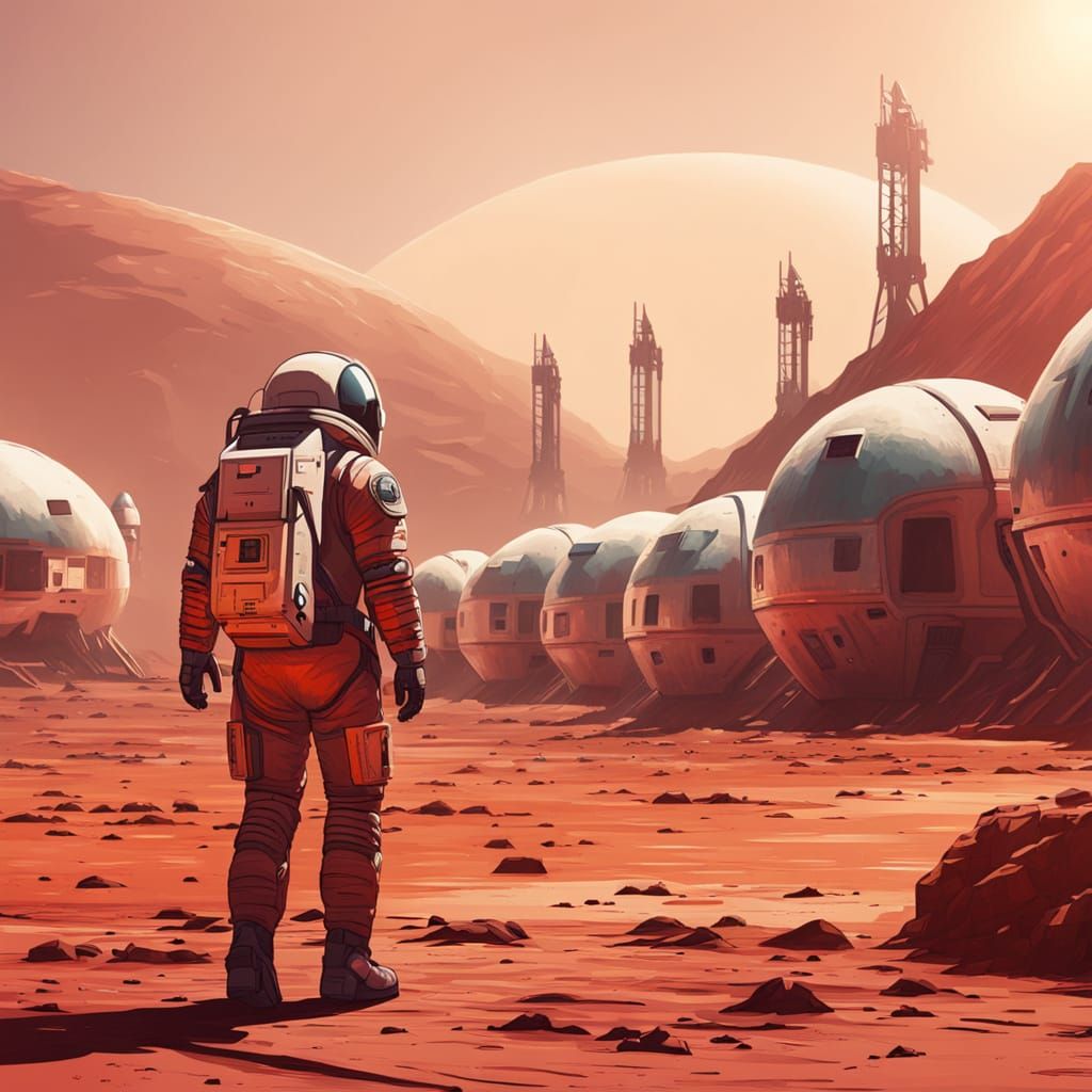 Astronaut on Mars Among SpaceX Ships