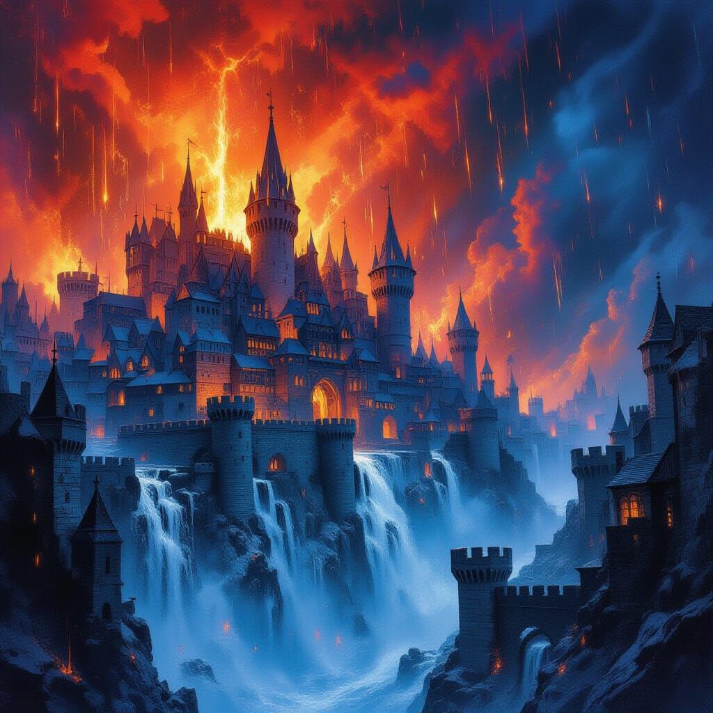 A rain or fire over a city