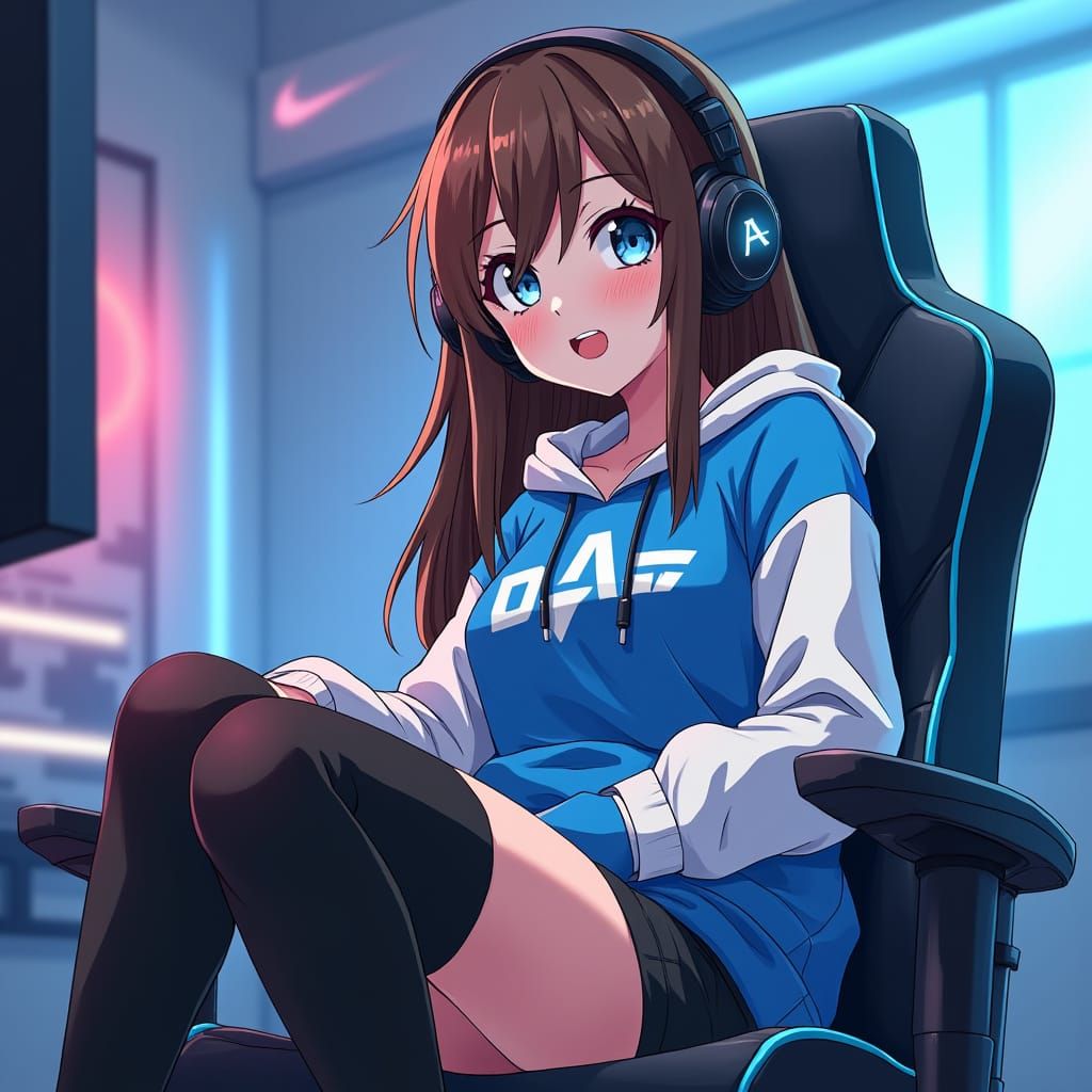 Anime Girl with Heterochromia Eyes in Gaming Setup