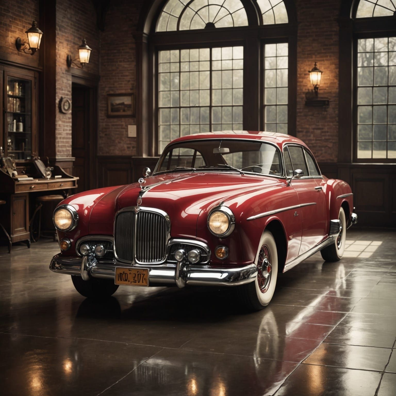 Classic Car in Vintage Setting, Photorealistic Image