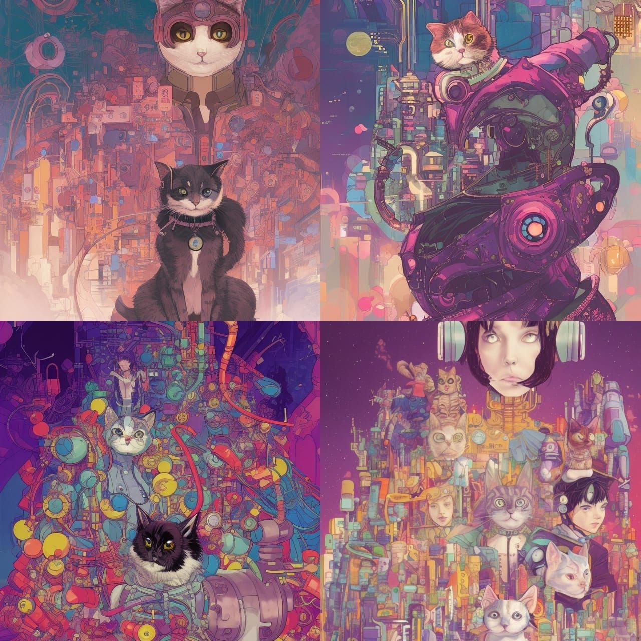 Cyberpunk Victorian Cat Comic Book Illustration