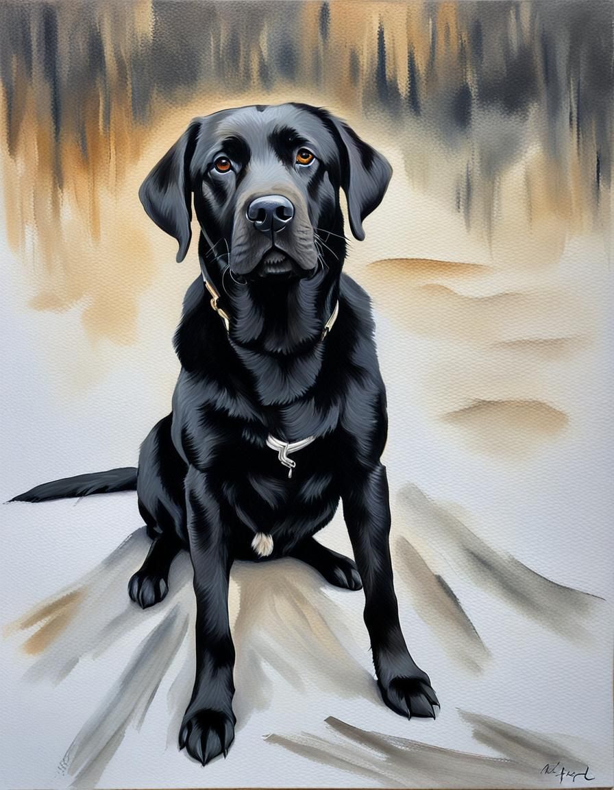 Vibrant Black Labrador Portrait in Oil on Canvas