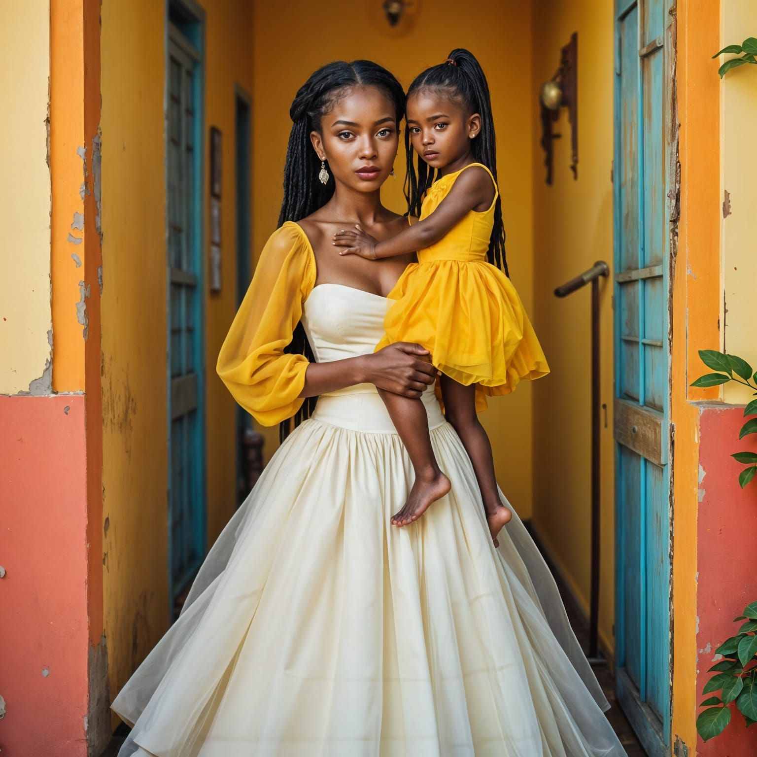 Photorealistic Portrait of Mother and Child in Vivid Colors