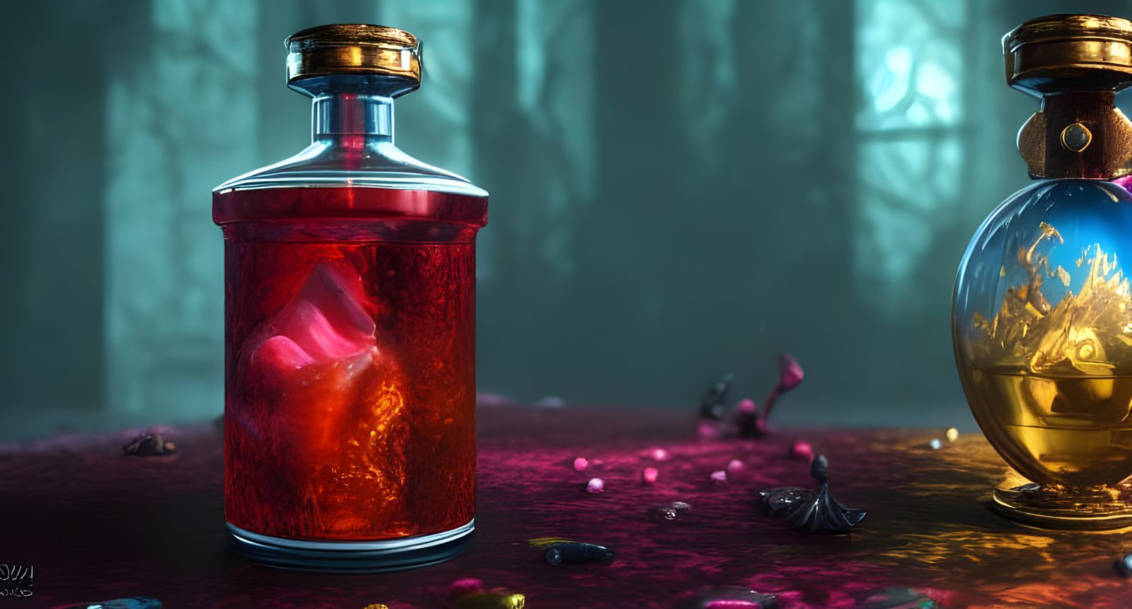 Hyper-Realistic Magical Potion in Glass Vial