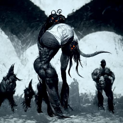 Demonic Buff Monster Girl in Horror Style