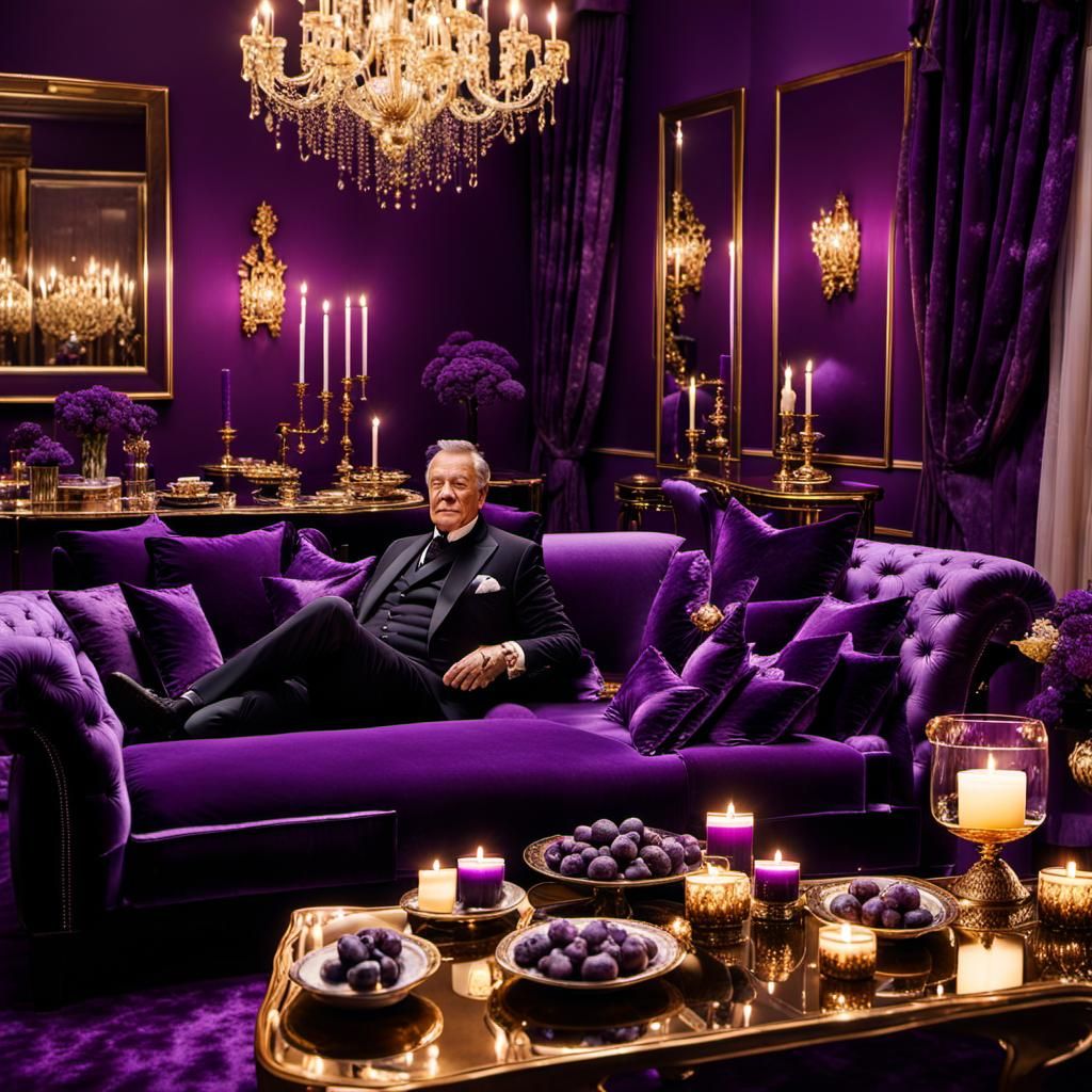 Purple Luxury Hotel Room with Velvet Furniture