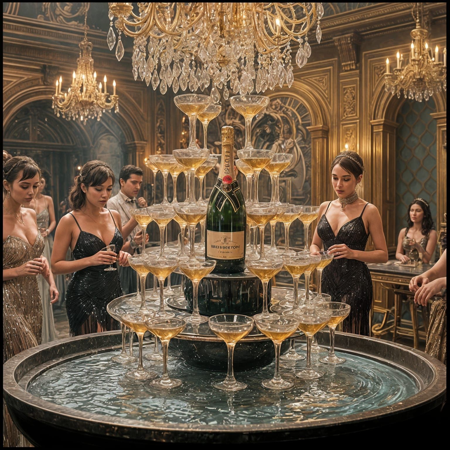 Dramatic Champagne Fountain at Flapper Party