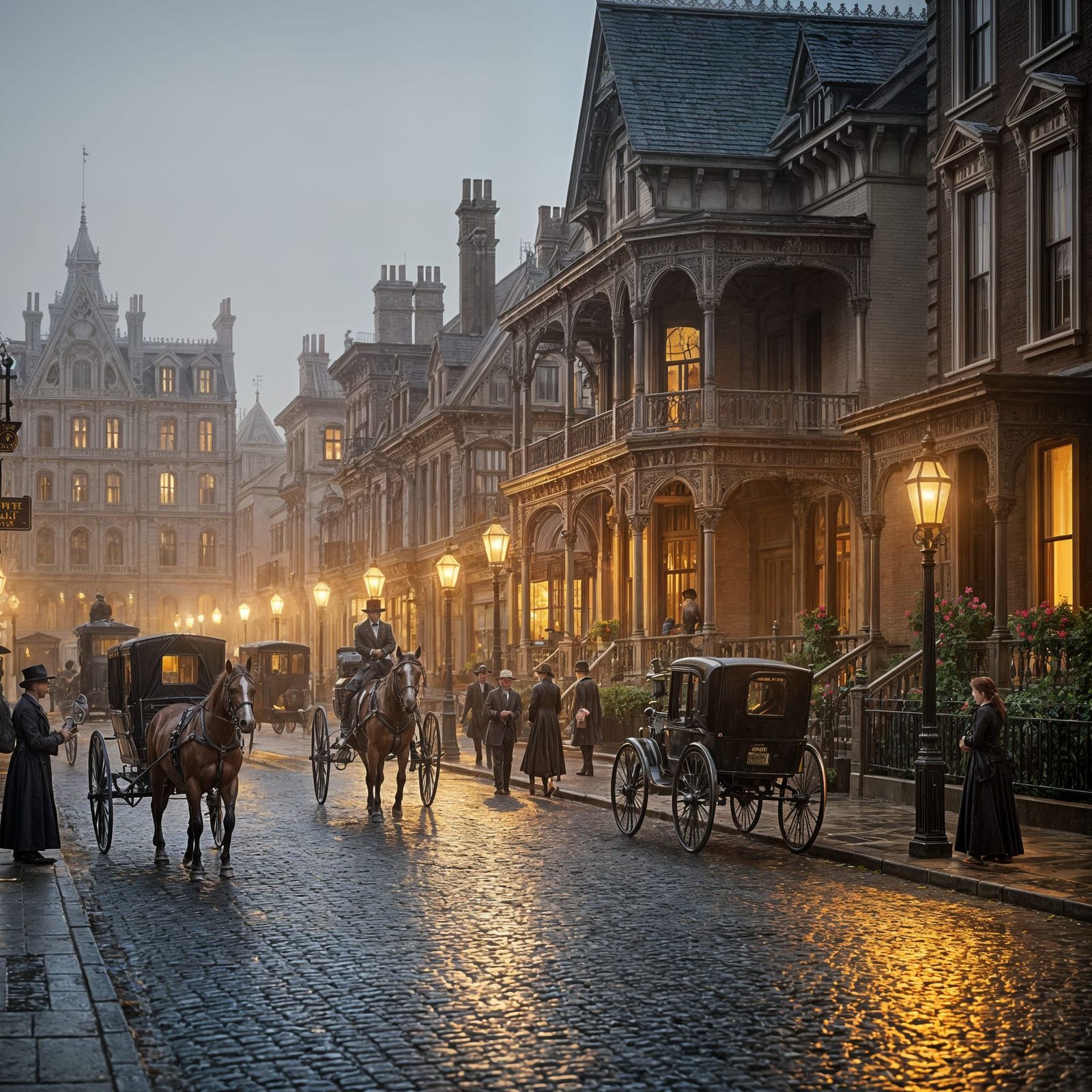 Victorian Street in Summer Thunderstorm, Digital Matte Paint...