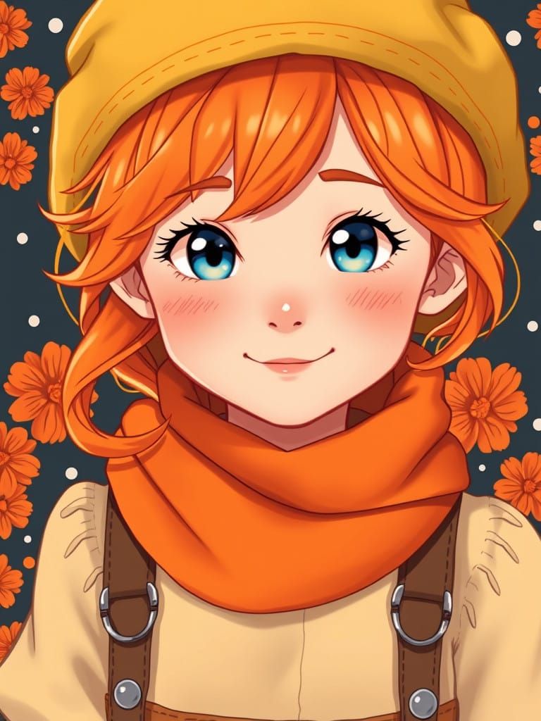 Whimsical Portrait of a Young Girl with Vibrant Orange Hair