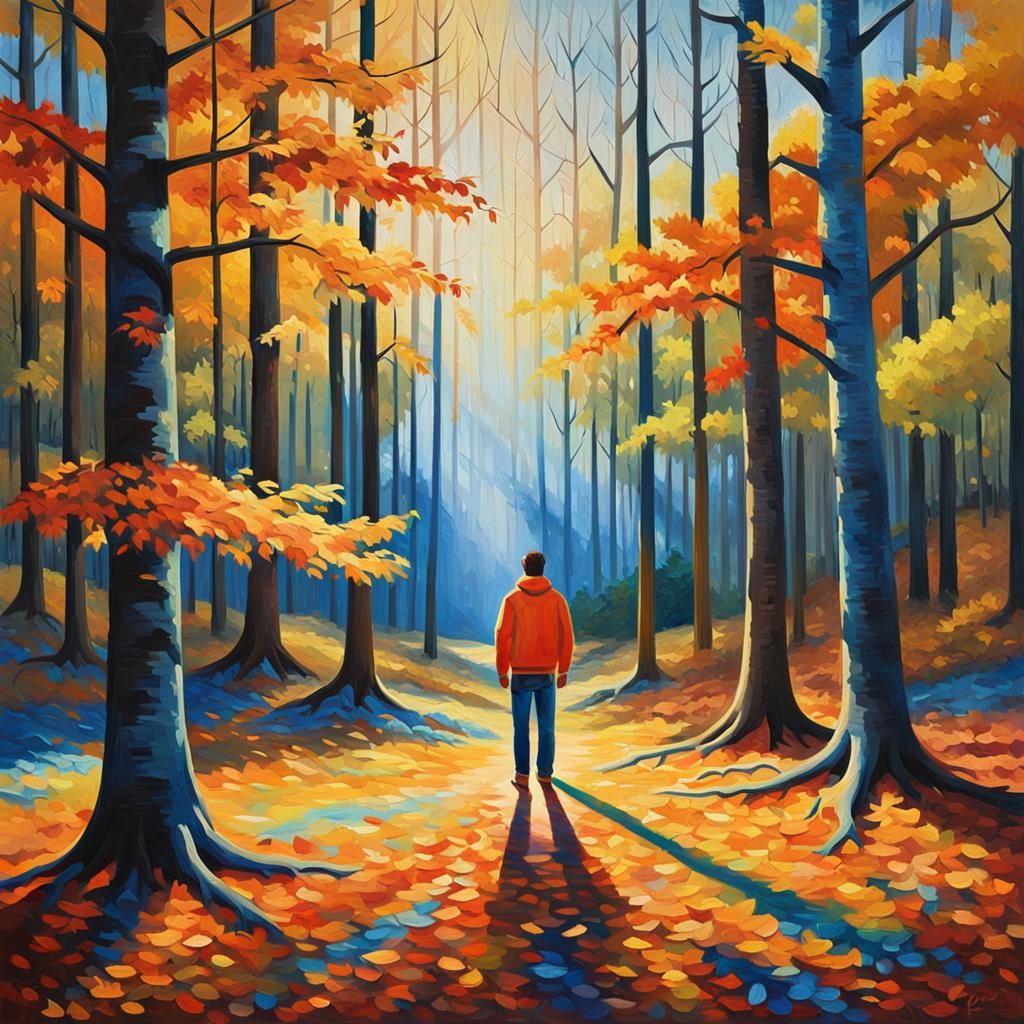 Autumn Forest Scene in Vibrant Oil Painting Style