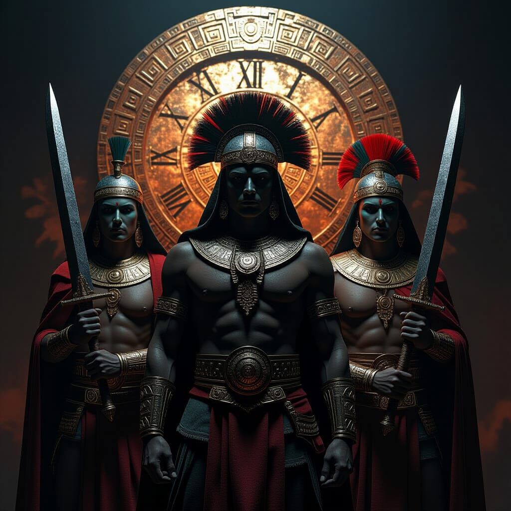 Mythic Figures and Obsidian Blades in Digital Matte Painting