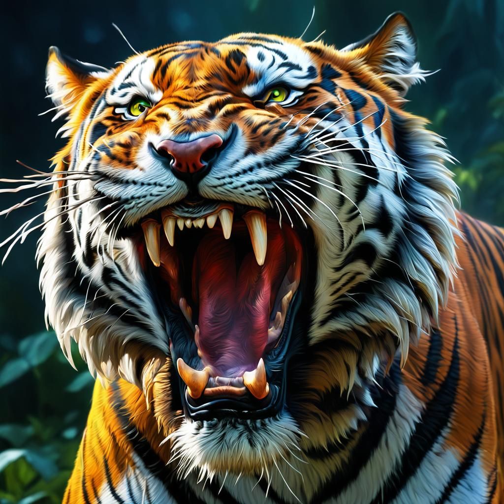 Snarling Tiger in Detailed Matte Painting