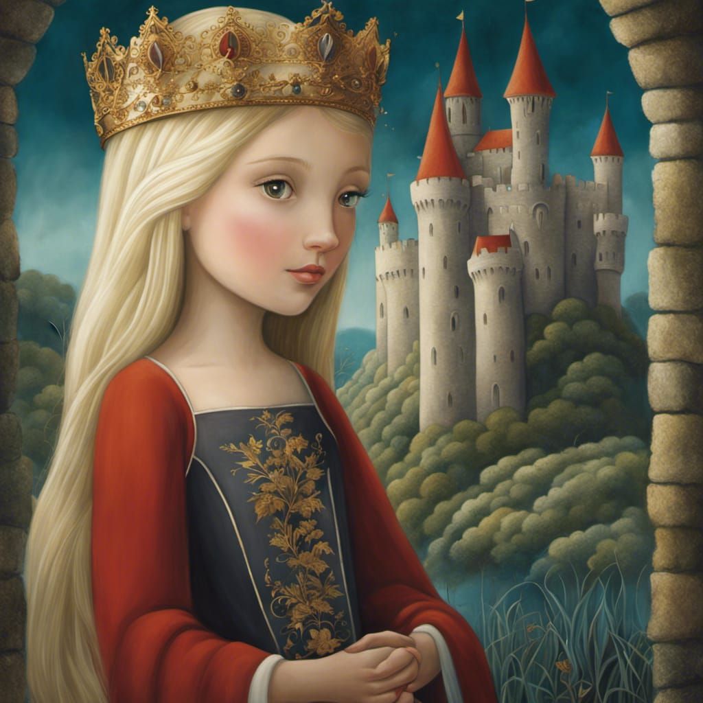 Moody Princess in Medieval Castle, Digital Art