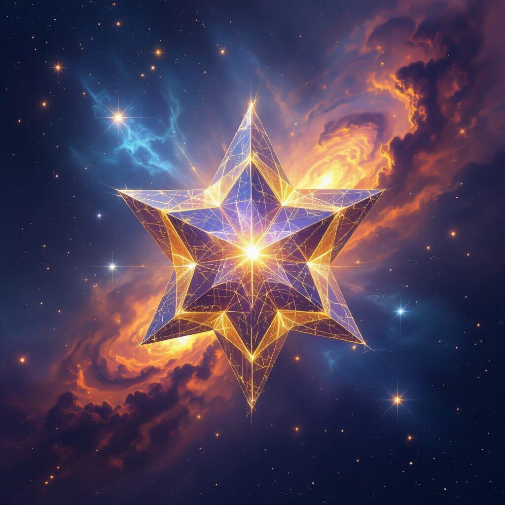 Cosmic Dodecahedron Star in Vibrant Nebula