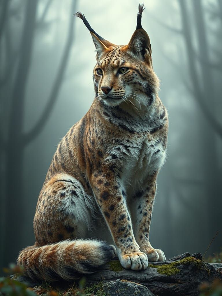Regal Wild Cat in Mystical Forest Landscape