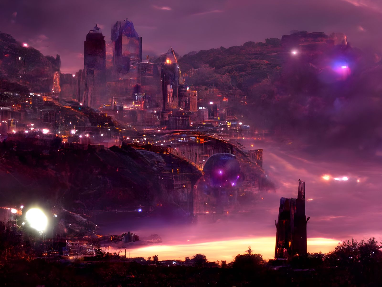 Ethereal Cyberpunk Pittsburgh Skyline