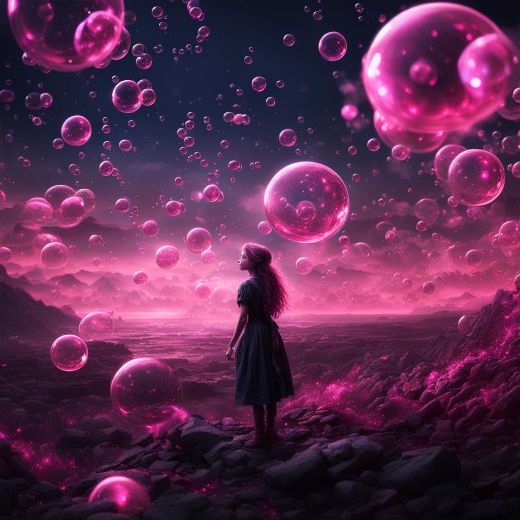Dark Fairy with Bubbles and Pink Stars