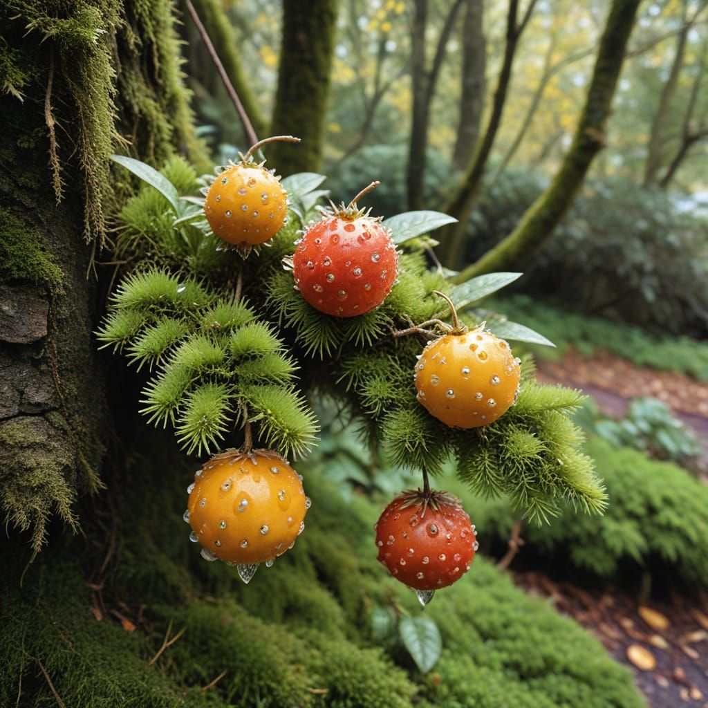 Crystal Fruits Bloom on Mossy Tree Branches