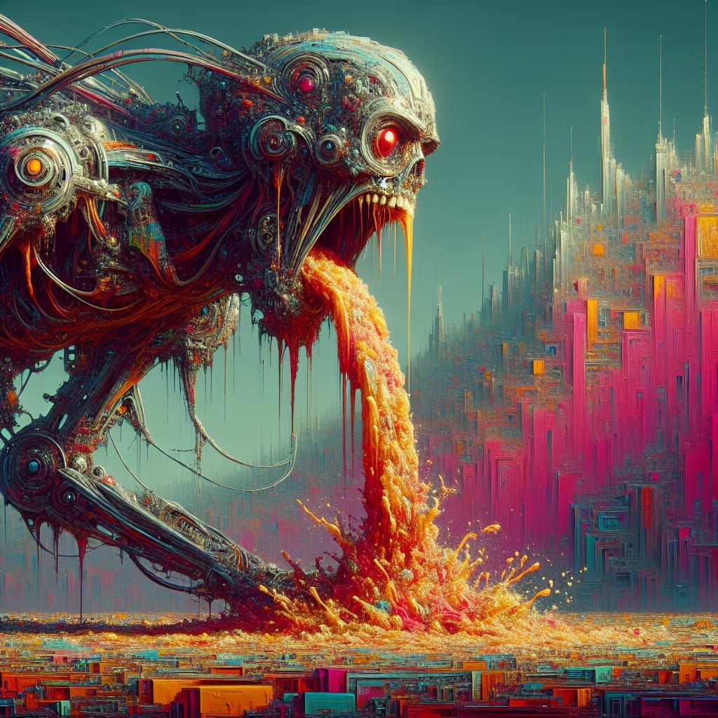 Fantastical Robot Vomiting in Disgust Matte Painting