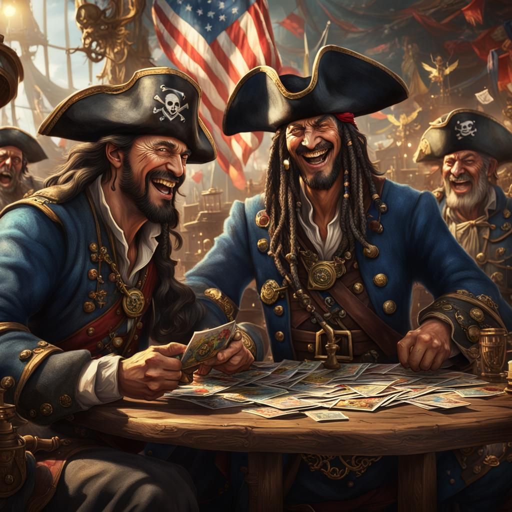 Pirate Tarot Card Reading with Phoenix, Detailed Painting