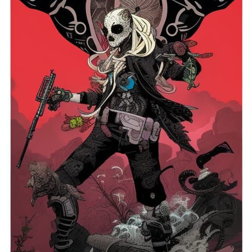 Owl with Roses and Thorns: Cartoon Illustration