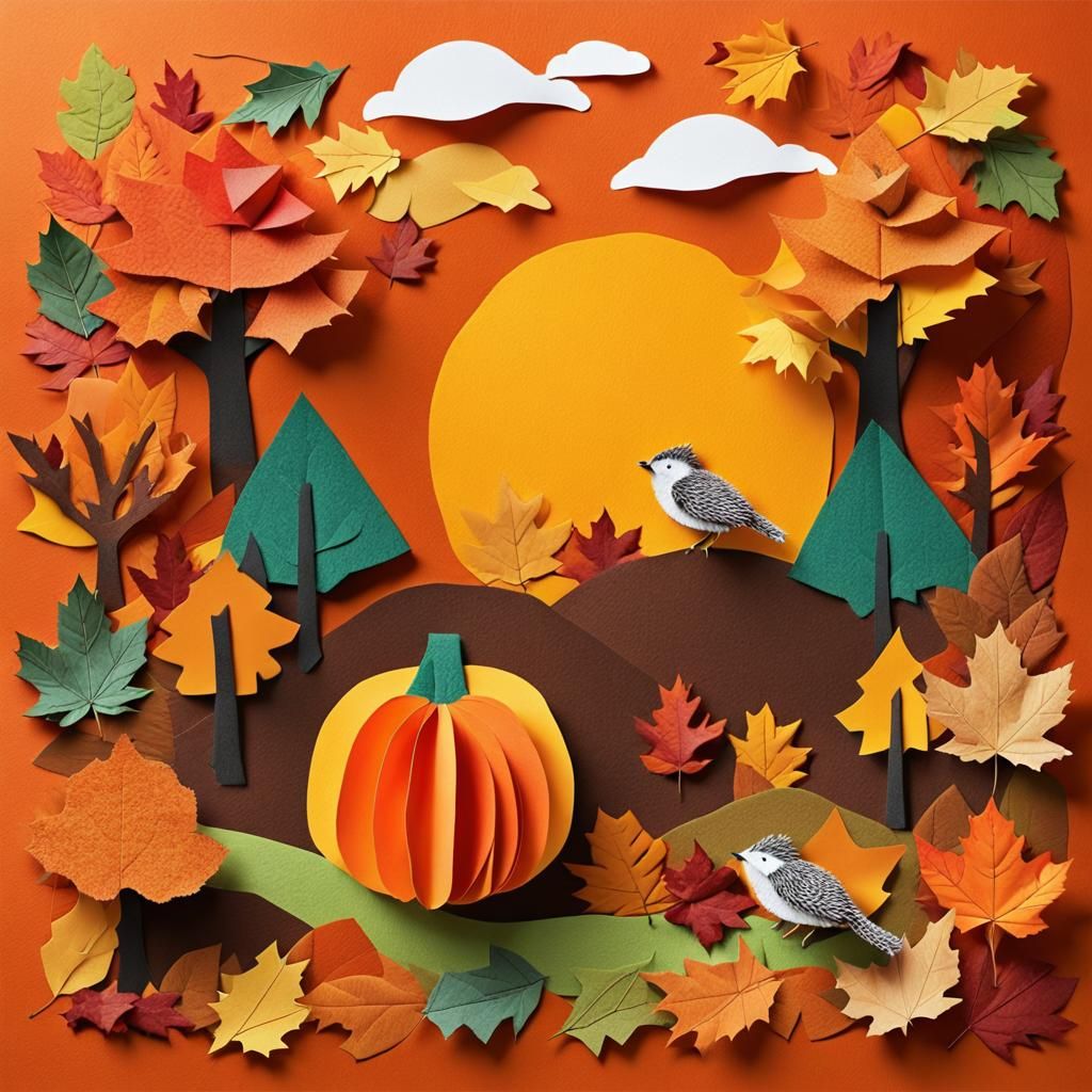 Autumn Paper Collage Scene with Animals