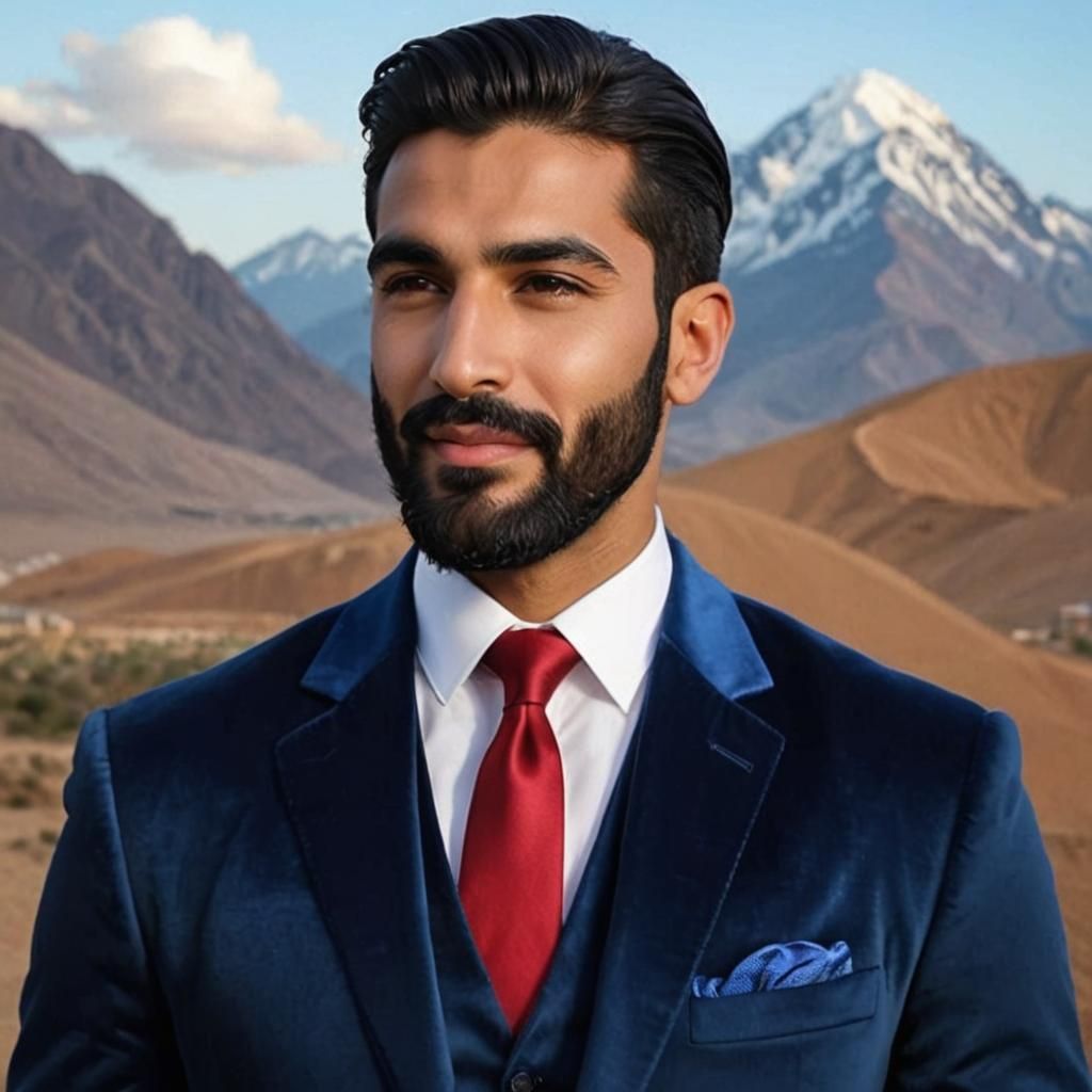 Smiling Man in Blue Velvet Suit as Impasto Painting