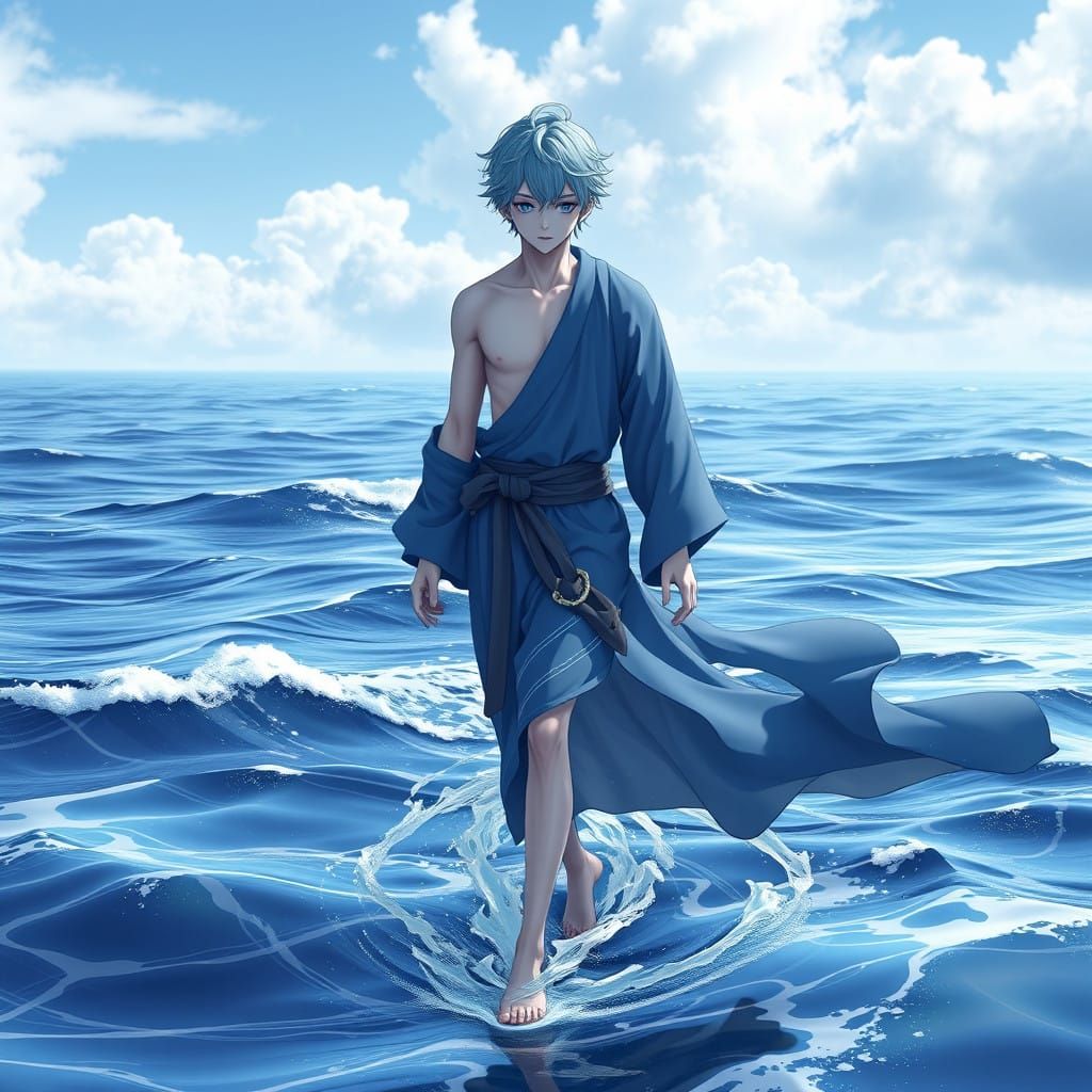 Surreal Anime-Style Ocean God Commands the Waves
