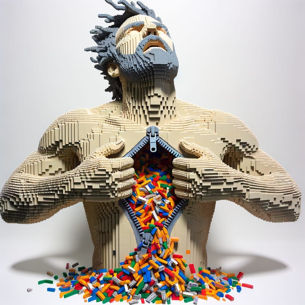 Lego Man Sculpture Reveals Colorful Interior
